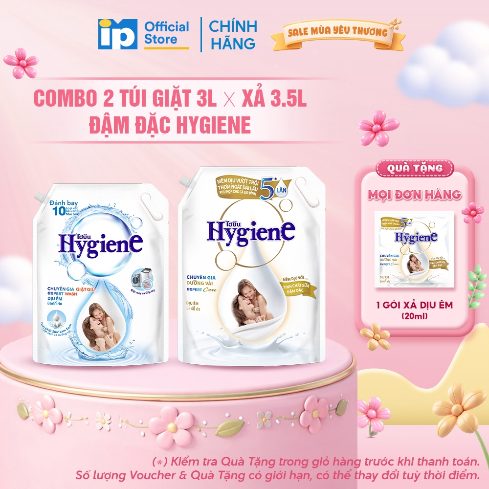 Combo Túi Nước giặt Đậm Đặc Hygiene 3L x Nước Xả Vải Đậm Đặc Hygiene 3.5L - Hương Dịu Êm