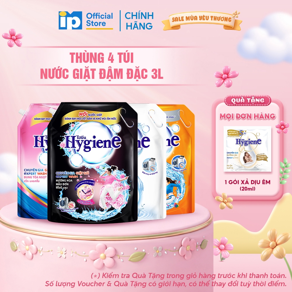 Thùng 4 Túi Nước Giặt Đậm Đặc Hygiene 3L