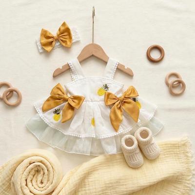 Set Body Váy Xòe Đính Nơ Vàng Kèm Băng Đô Cho Bé Gái Sơ Sinh 1 2 Tuổi MINTSCLOSET - BV7240