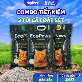 Combo 3 Cát Đất Sét cho mèo khử mùi vượt trội, giảm 99% bụi, an toàn cho mèo, vón cục nhanh EcoPaws
