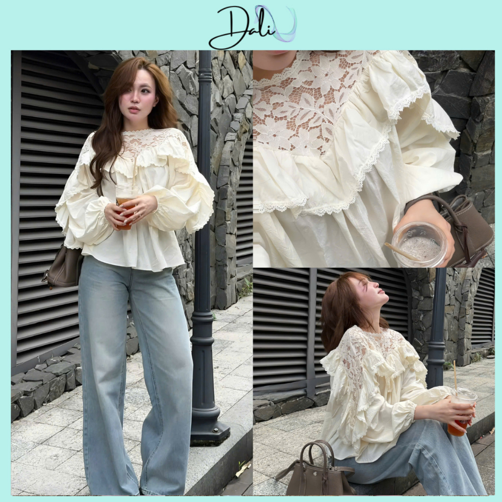 Áo Sơ Mi Babydoll Bánh Bèo Phối Cổ Ren Chất Thô Nhăn Màu Be | BigBuy360 - bigbuy360.vn