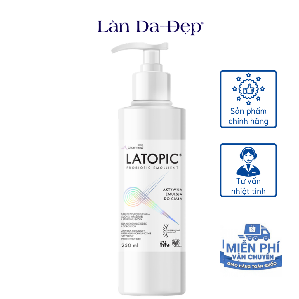 Nhũ tương LATOPIC PROBIOTIC EMOLLIENT ACTIVE BODY EMULSION dưỡng ẩm, dịu ngứa toàn thân cho da dị ứn