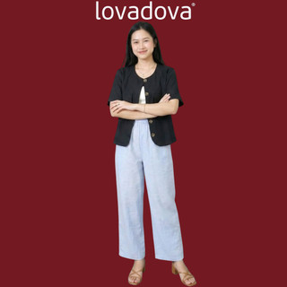 Áo khoác blazer màu vàng / đen / xanh dương có túi vải linen Lovadova GB0202
