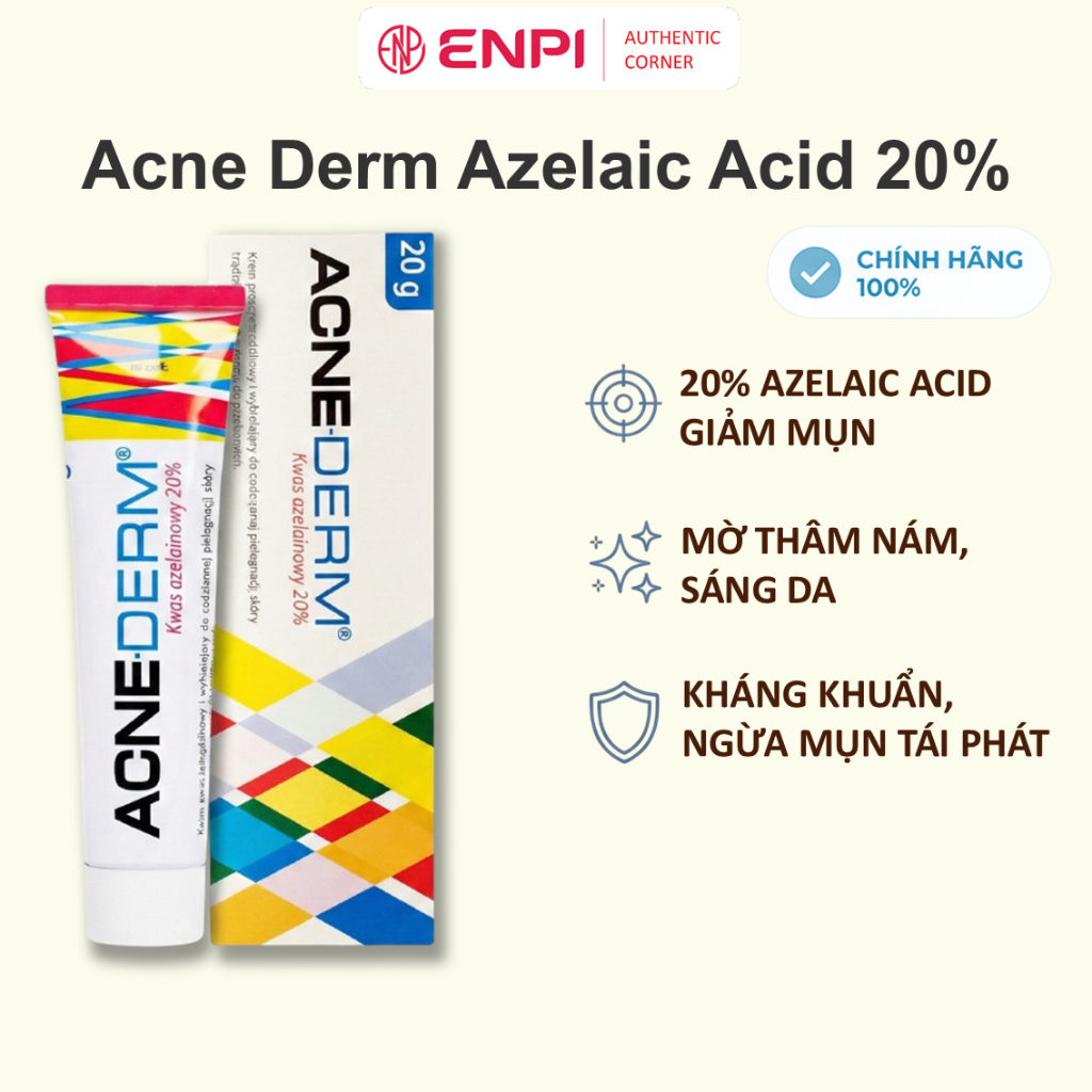 Acne Derm Azelaic Acid 20% | Kem giảm mụn, giảm thâm, sáng da