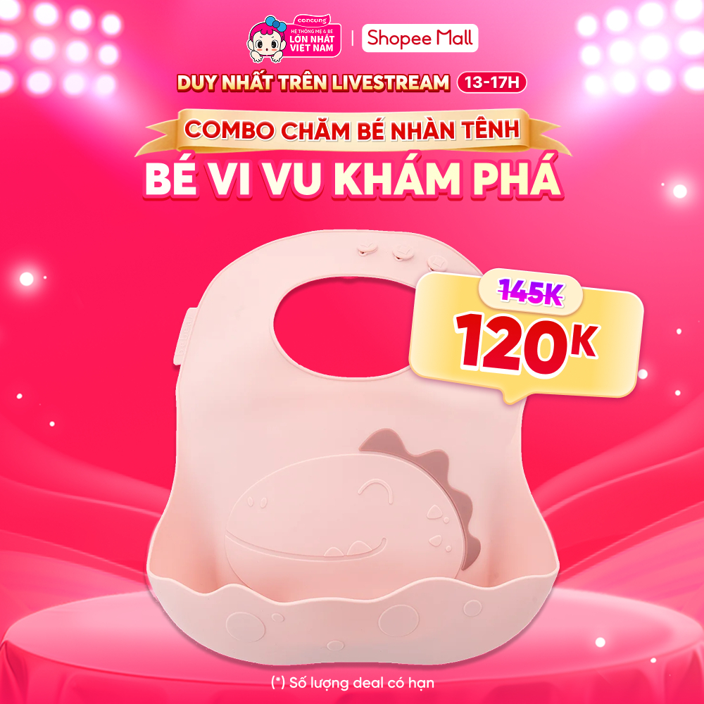 Yếm ăn dặm silicone Bebear (Hồng, BWF108)