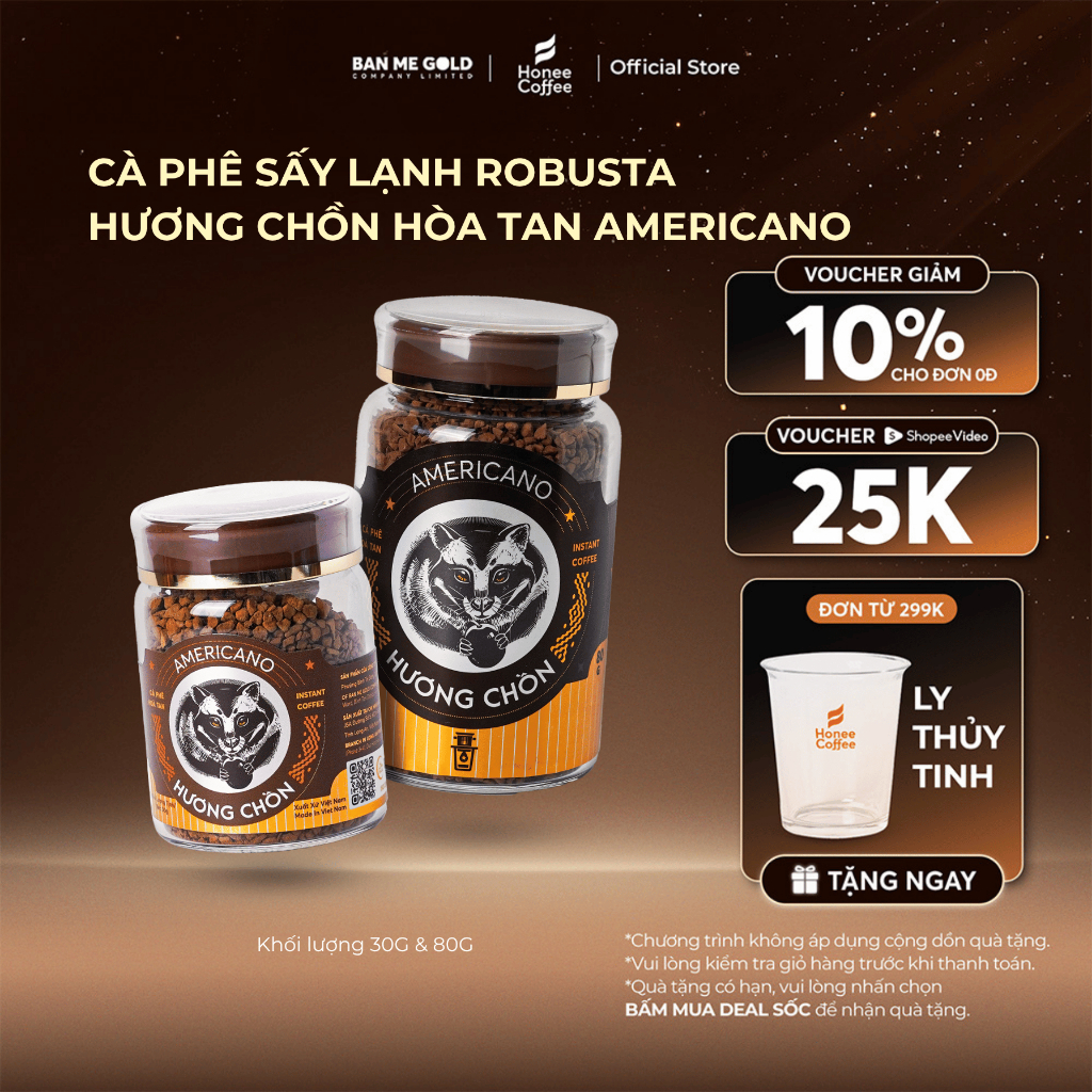 [TẶNG LY] Cà phê sấy lạnh robusta – cafe sấy lạnh đậm đà (hũ 30g/80g) - cà phê hòa tan nhanh tiện lợ