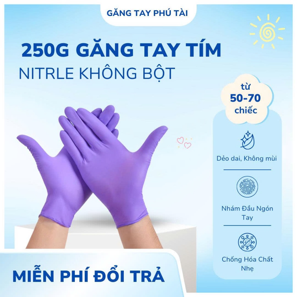 Găng Tay Nitrile Màu Tím Không Bột Loại Dày, Găng Tay Cao Su Nail Spa Thực Phẩm