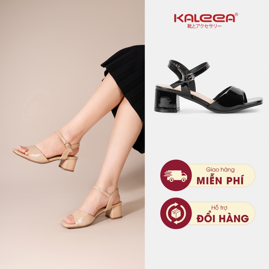 Kaleea - Giày Sandal Cao Gót Nữ Chất Da Bóng Đế Cao 4p Đi Êm Chân  EUNN38