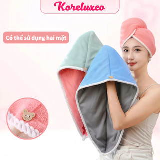 Khăn ủ tóc Mũ quấn tóc, lông cừu 2 lớp dày dặn, mềm mại siêu thấm, giúp tóc nhanh khô 25x65cm