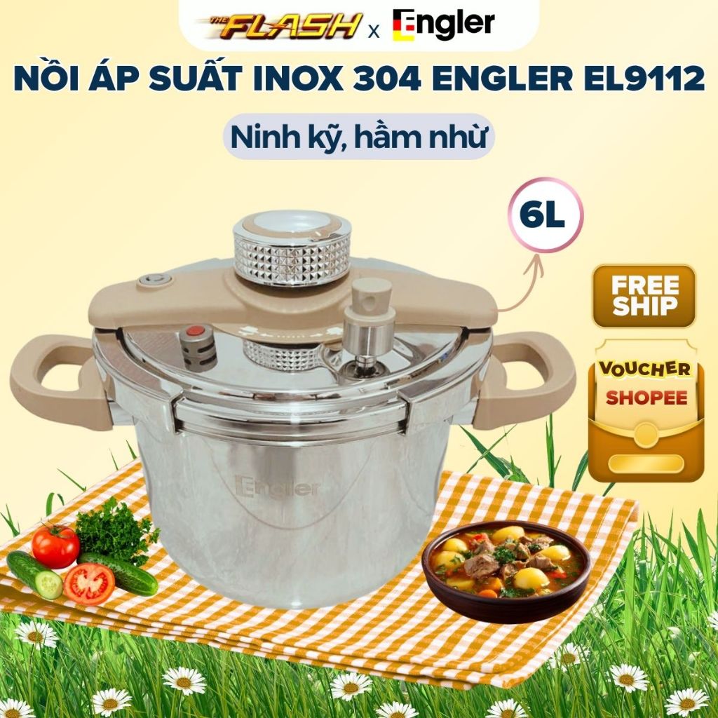 Nồi áp suất inox ENGLER EL9112 dung tích 6L lòng nồi inox 304 an toàn nồi đa năng dùng mọi loại bếp