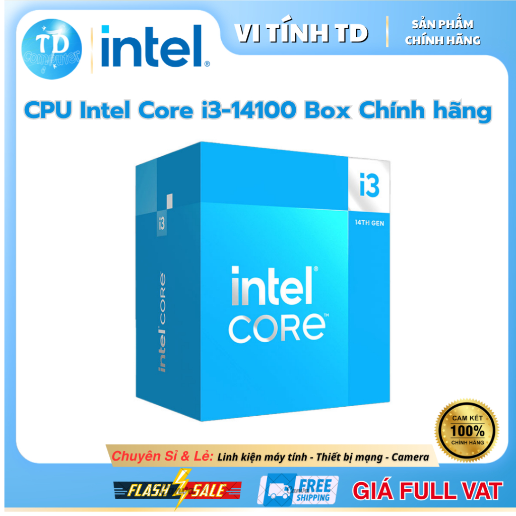 CPU Intel Core i3-14100 (LGA 1700 - 4 nhân - 8 luồng - 3.5Ghz) - Box chính hãng