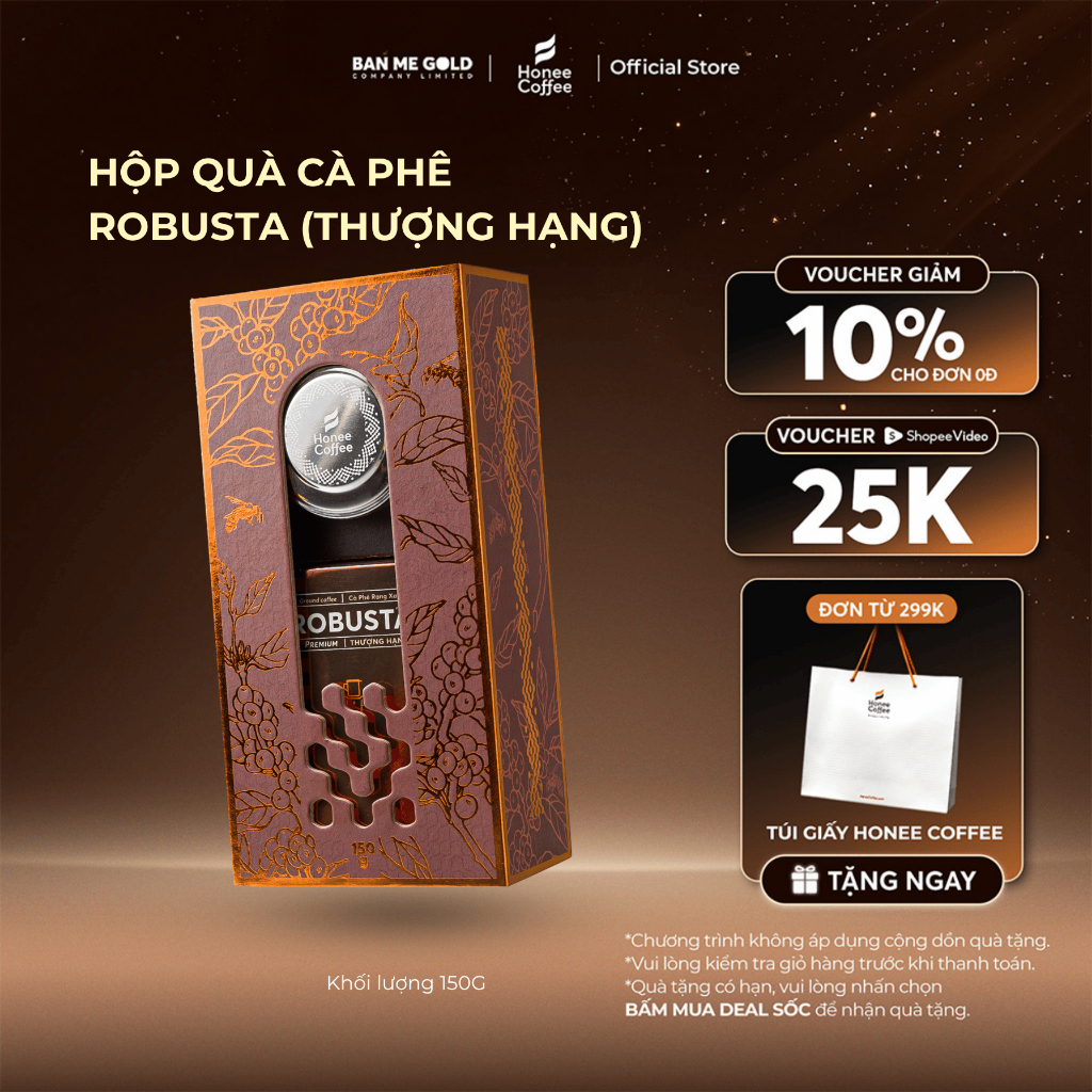 [TẶNG TÚI] Hộp quà cà phê robusta - 100% Cafe robusta rang xay nguyên chất - cà phê hạt rang mộc chí