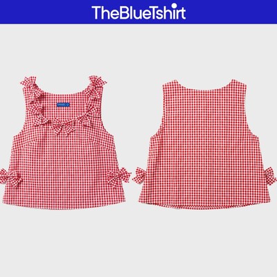 TheBlueTshirt - Áo kiểu caro crop xoè sát nách trang trí nơ cho nữ - Bow Top