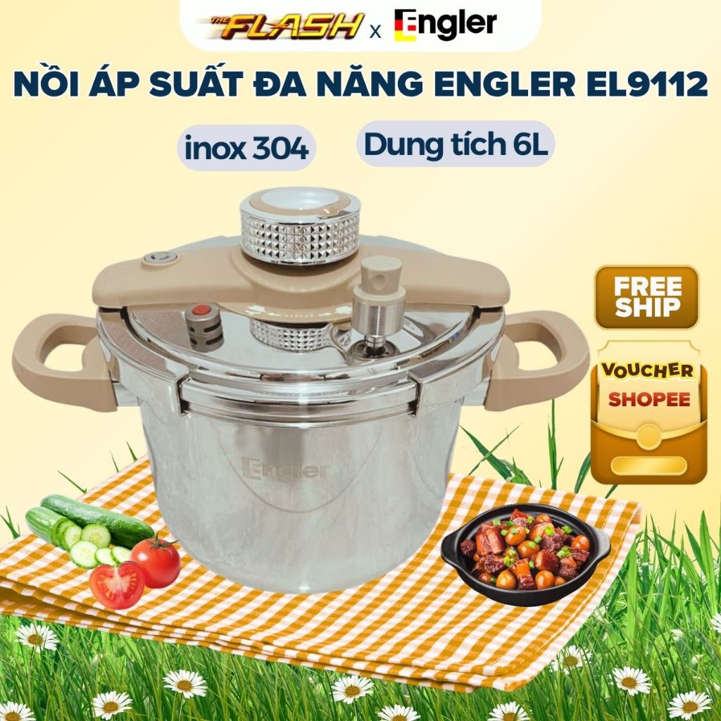 Nồi Áp Suất Engler EL9112 Dung Tích 6L Đa Chức Năng Nấu Hầm Cháo Thịt Nhanh Chín An Toàn Dễ Sử Dụng