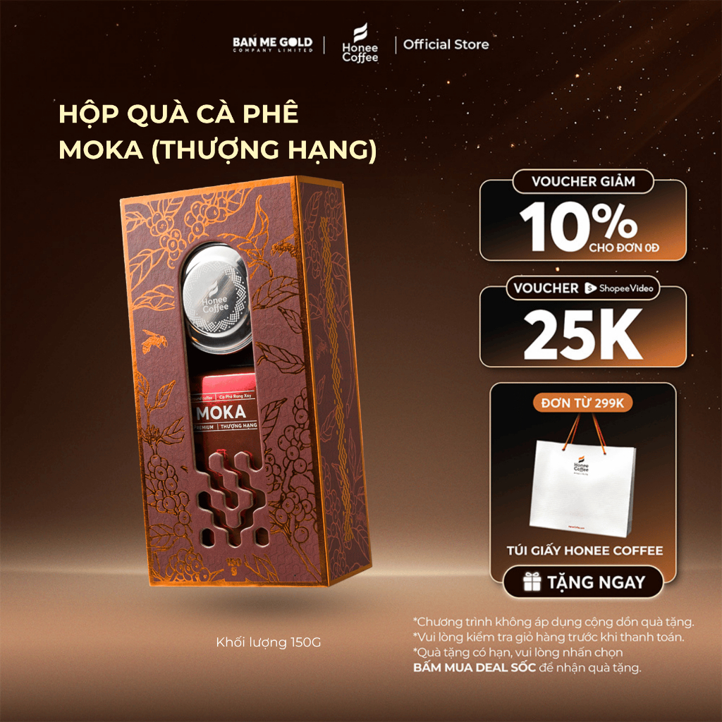 [TẶNG TÚ] Hộp quà cà phê moka -  100% Cafe moka rang xay nguyên chất - cà phê hạt rang mộc chính hãn