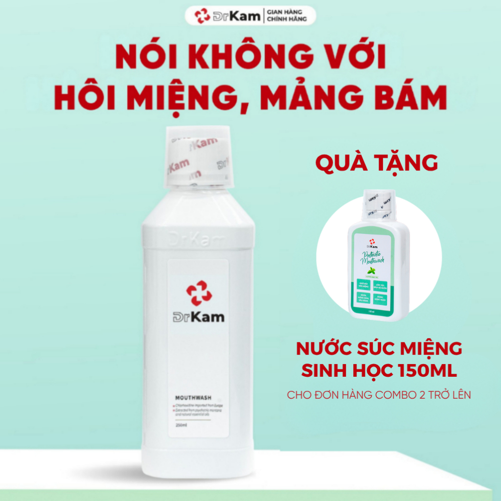 Nước Súc Miệng Chuẩn Y Khoa DrKam 250ml Khử Hôi Miệng Giảm Viêm Nướu Ê Buốt - Không Cồn Không Cay