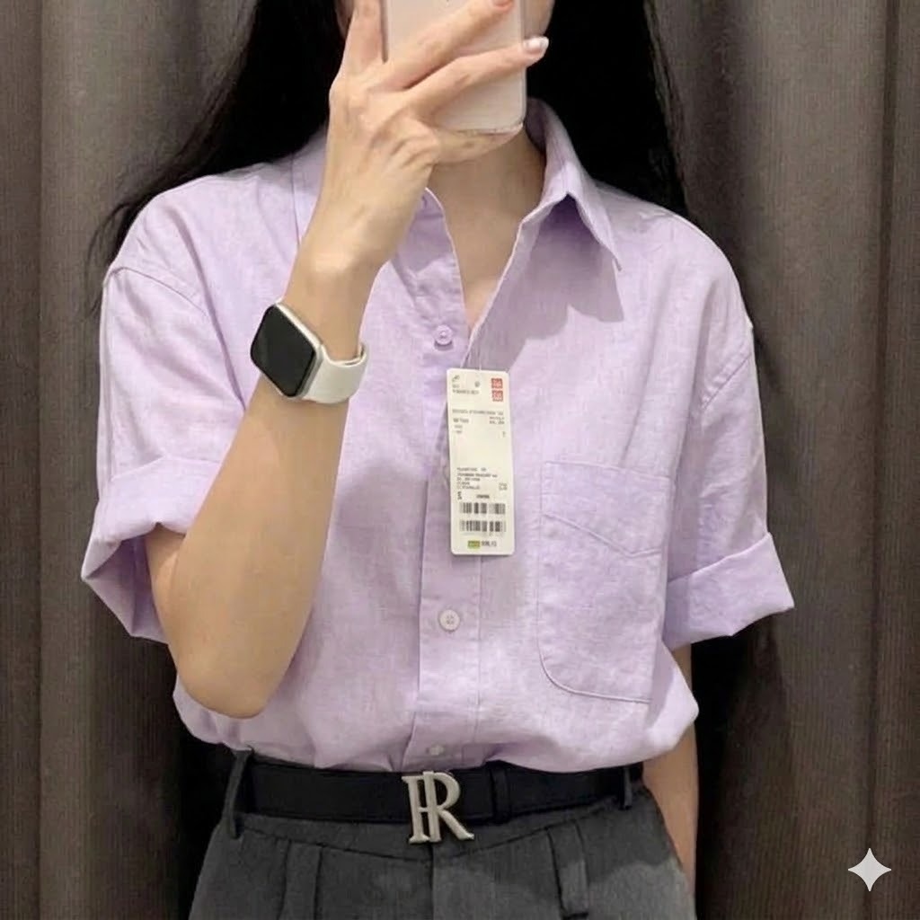 Áo sơ mi nữ linen tay ngắn dáng rộng - Chất vải Linen bột mềm mát - Form suông vai trễ thoải mái - ASM07