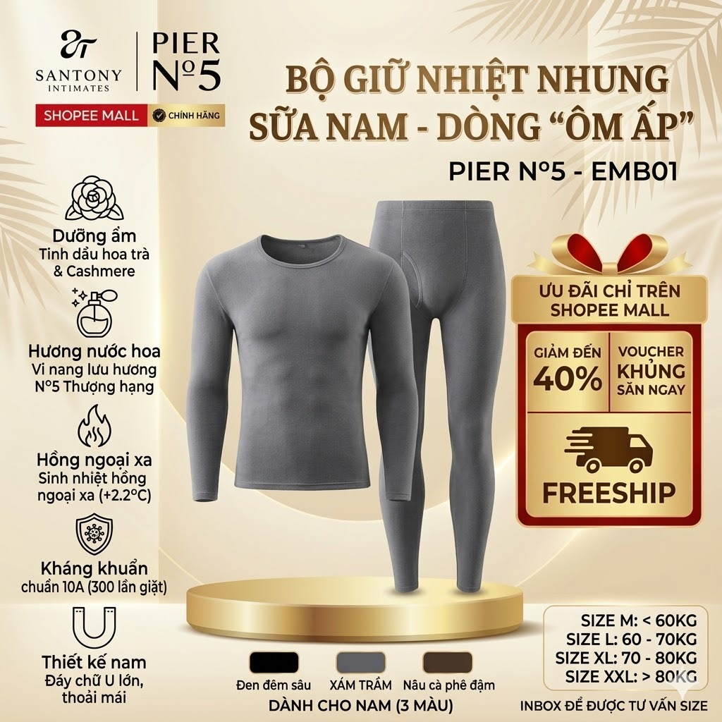 Bộ Quần Áo Giữ Nhiệt Pier N05 Tinh Dầu Hoa Trà Hương Nước Hoa N°5 - Vải Nhung Sữa Kháng Khuẩn