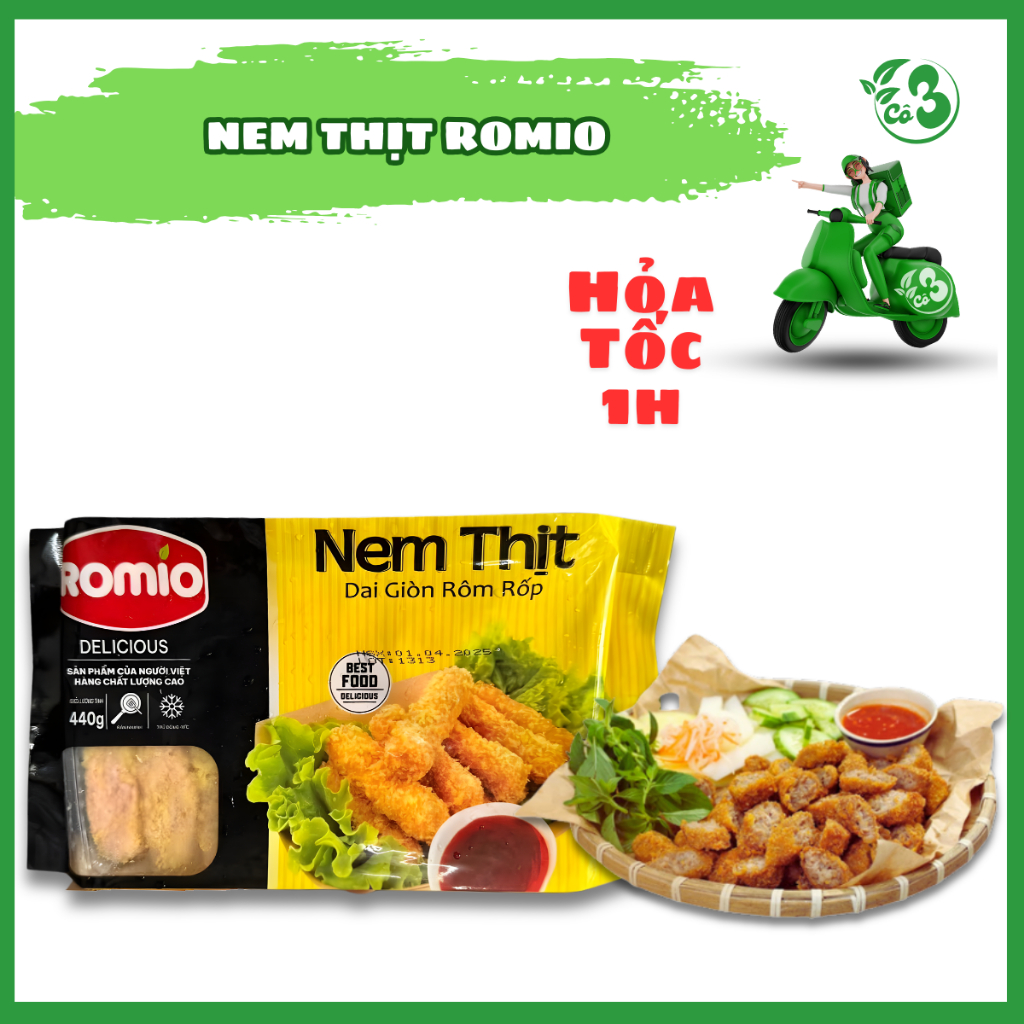 [Hỏa Tốc 1H] Nem Chua Rán Romio 440G - Nem Thịt Giòn Rụm - Chiên Ăn Vặt