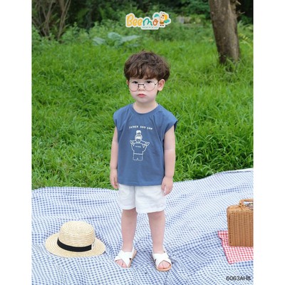 Áo ba lỗ Beemo cổ tròn in hình  vải cotton xược co giãn cho bé đi học, đi chơi 6063AHB