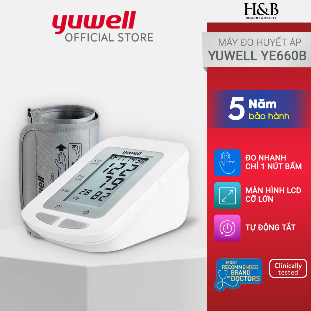 Máy Đo Huyết Áp Yuwell YE660B - Màn Hình LCD Lớn, Đo Nhanh Chính Xác - Theo Dõi Sức Khỏe Gia Đình