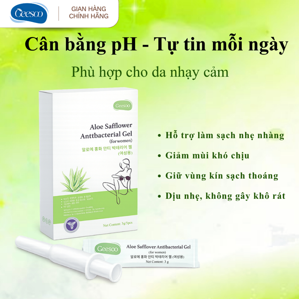 [Geesoo} Gel phụ khoa ống dùng 1 lần | Sạch sẽ, tiện lợi, dịu nhẹ, cân bằng pH, kín đáo