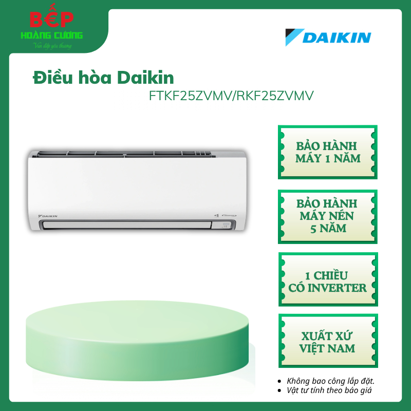 Điều Hòa Daikin Inverter 1HP FTKF25ZVMV/RKF25ZVMV – 1 Chiều - Gió Coanda Dễ Chịu - Khử Ấm Hiệu Qủa