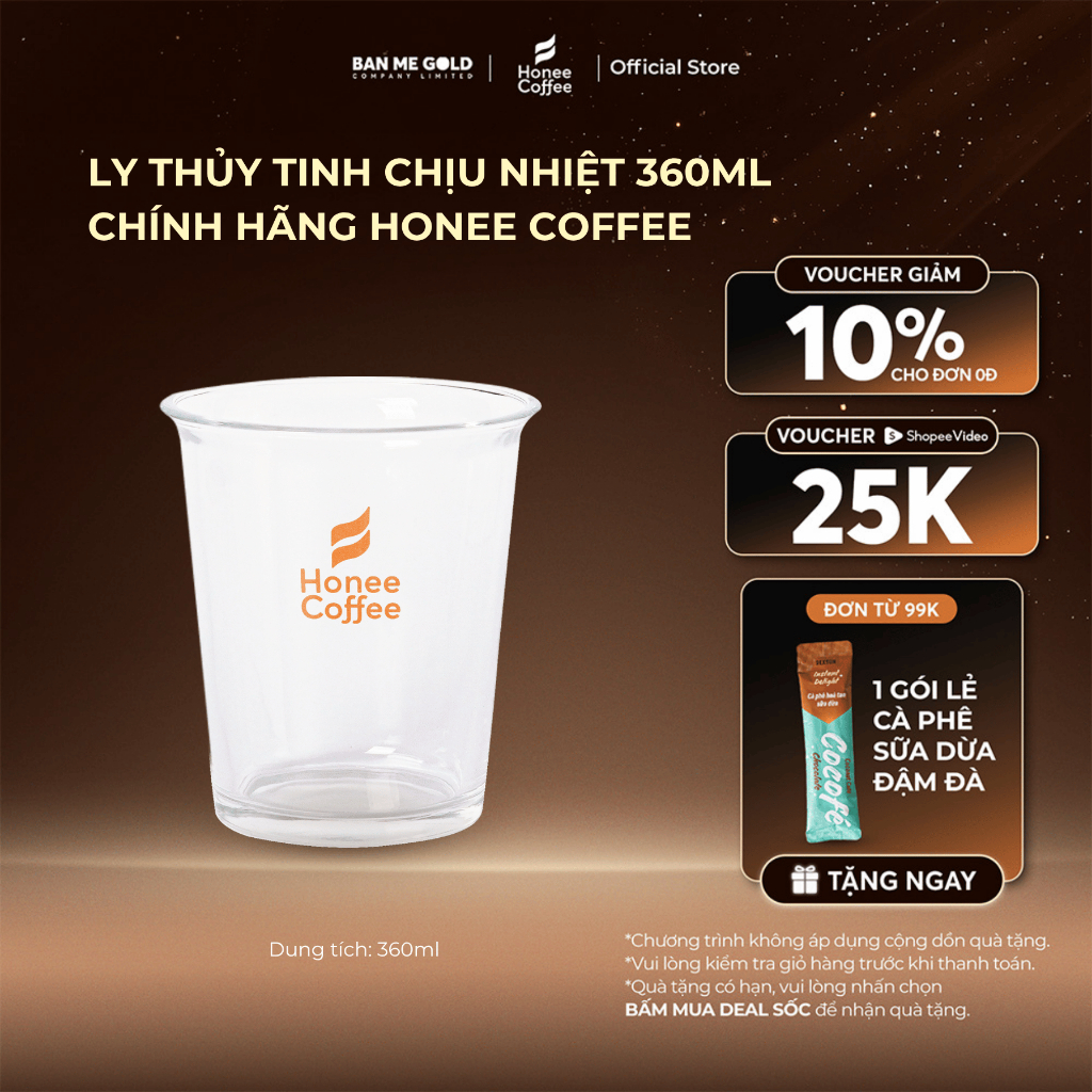 Ly Thuỷ Tinh Cao Cấp Chịu Nhiệt -  cốc Thuỷ Tinh Siêu Dày Chính Hãng Honee Coffee