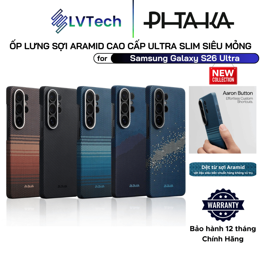 Ốp Lưng Pitaka cho Samsung Galaxy S26 Ultra, Ultra Slim (Edge Case) with Aaron Button, Siêu Mỏng