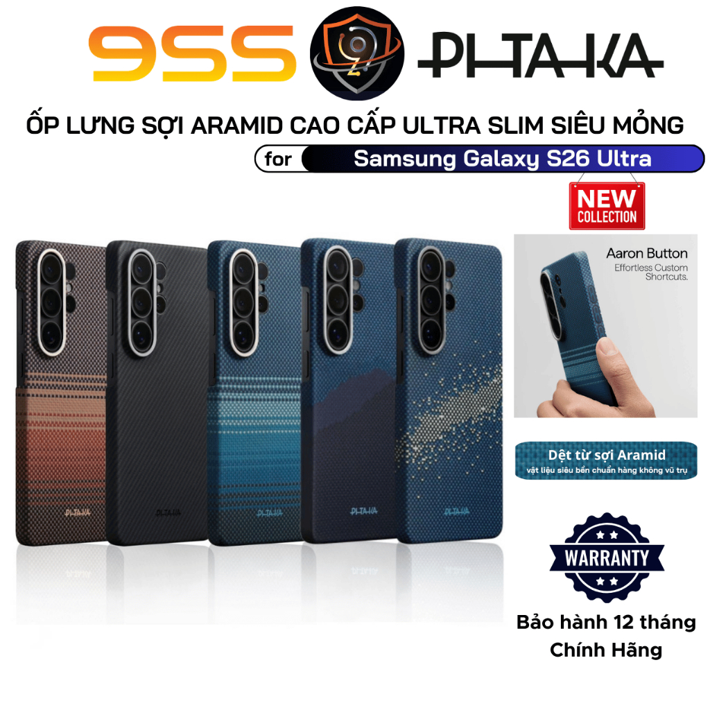 Ốp Lưng Pitaka cho Samsung Galaxy S26 Ultra, Ultra Slim (Edge Case) with Aaron Button, Siêu Mỏng