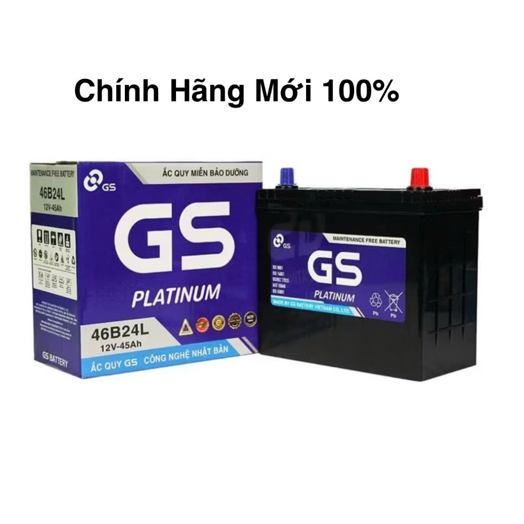 Bình ắc quy 12v khô miễn bảo dưỡng GS MF 46B24L (12V, 45ah) cọc nhỏ DÙNG XE XPADER, XL7.......