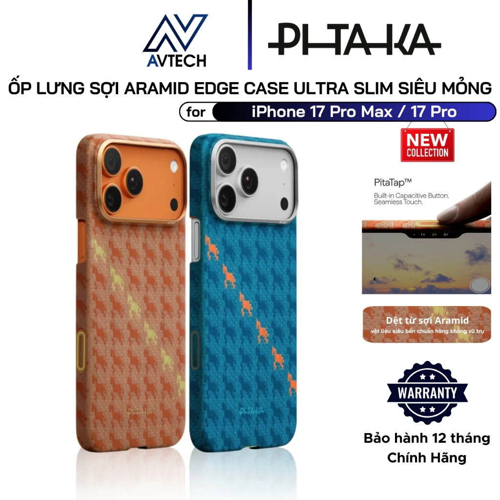 Ốp Lưng Pitaka iPhone 17 Pro Max / 17 Pro, Ultra Slim (Edge Case) - Aramid Fiber, Siêu Mỏng, PitaTap