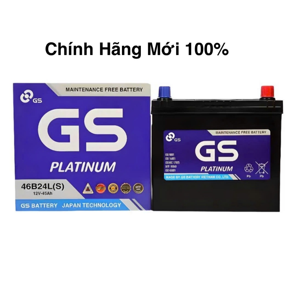 Bình ắc quy 12v khô miễn bảo dưỡng GS MF 46B24LS (12V, 45ah) cọc to DÙNG XE VIOS, CRV....