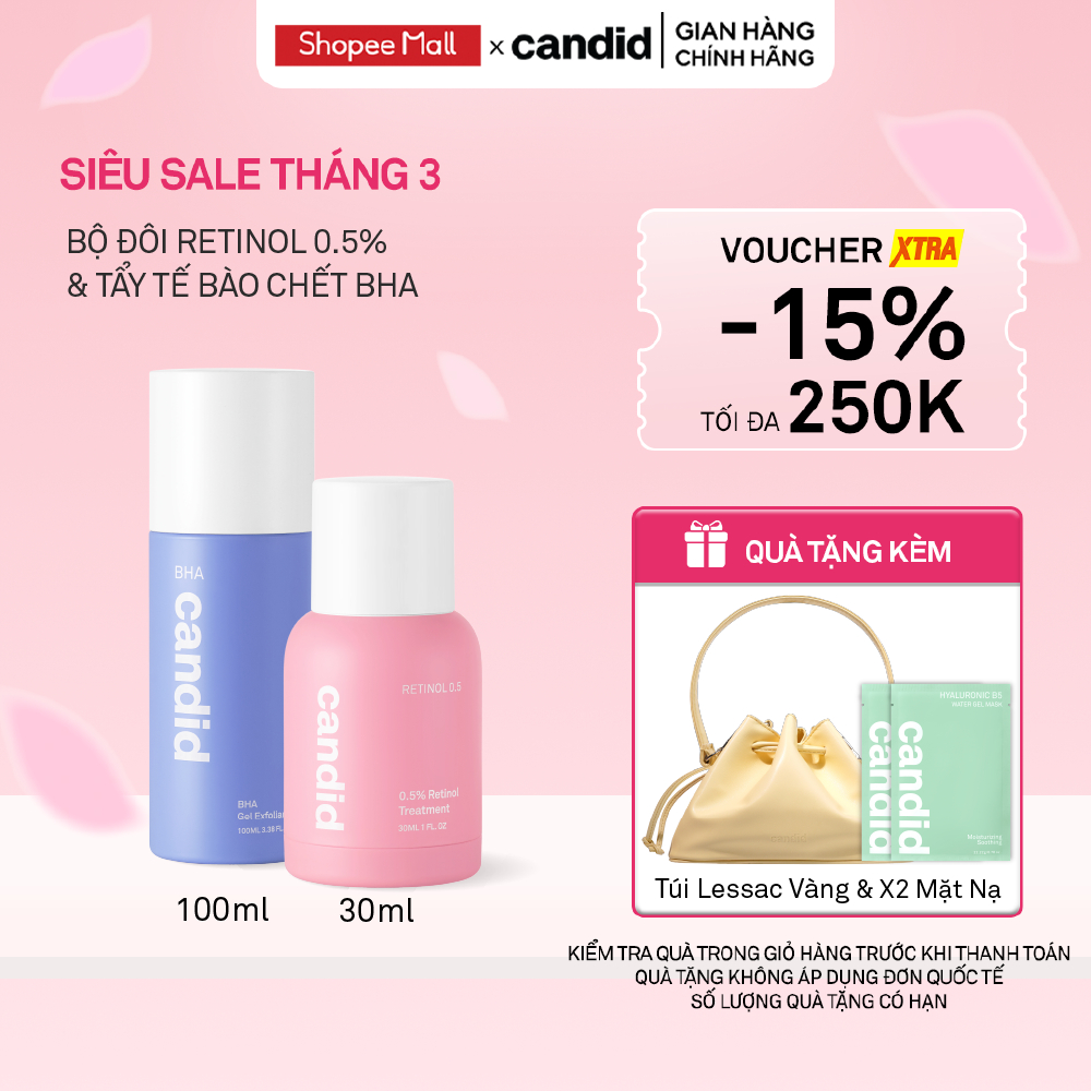 Bộ Đôi Hỗ Trợ Cải Thiện Da Toàn Diện Candid Retinol 0.5% 30ml & Hoạt Chất BHA 100ml