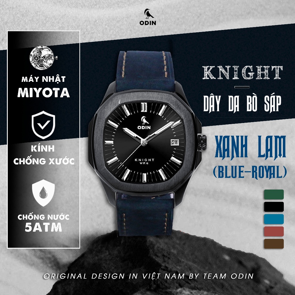 Đồng hồ 𝐎𝐃𝐈𝐍 Knight-Dây da sáp handmade,hàng Việt Chính Hãng,máy Nhật Myota,chống nước 5ATM,Bảo hành