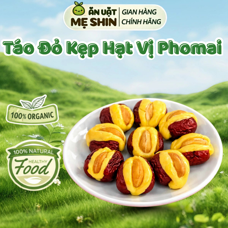 [Khuyến Mãi 1KG] Kẹo Táo Đỏ Kẹp Hạt Điều Phô Mai Dẻo Bùi Thơm Béo Ăn Vặt Healthy | Ăn vặt Mẹ Shin