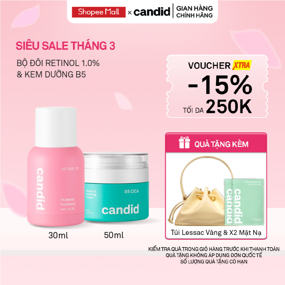 Bộ Đôi Hỗ Trợ Cải Thiện Và Phục Hồi Làn Da Candid Retinol 1.0% 30ml & Kem Dưỡng B5 Cica 50ml