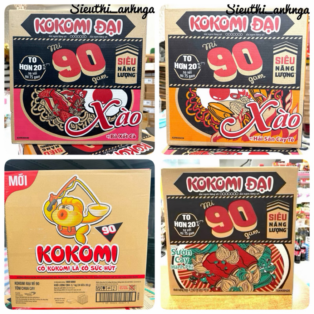 Thùng mì Kokomi Đại Xào 90 vị Hải sản cay tê/ Bò sốt cà 30 gói x 95g