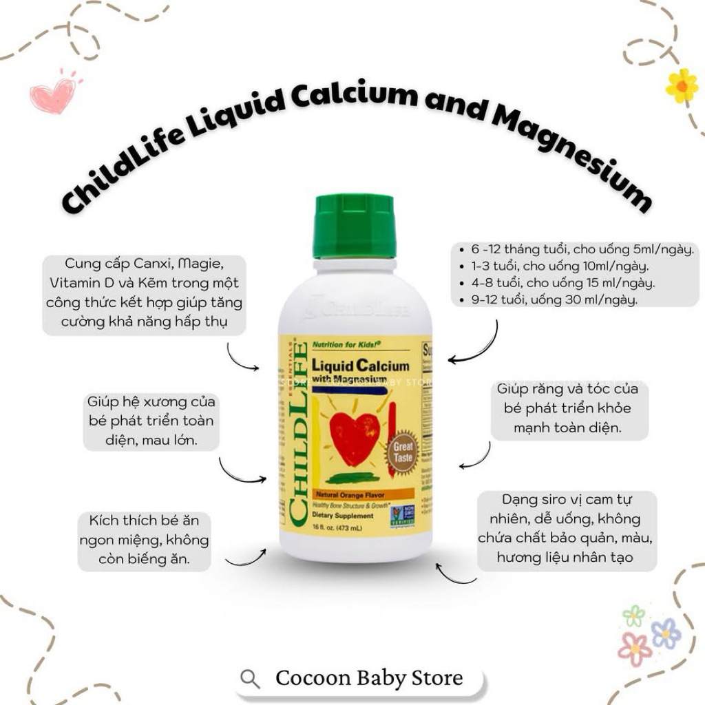 Liquid Calcium cung cấp canxi, magie, kẽm và Vitamin D3 cho bé - Childlife [Chính hãng - bay Air]