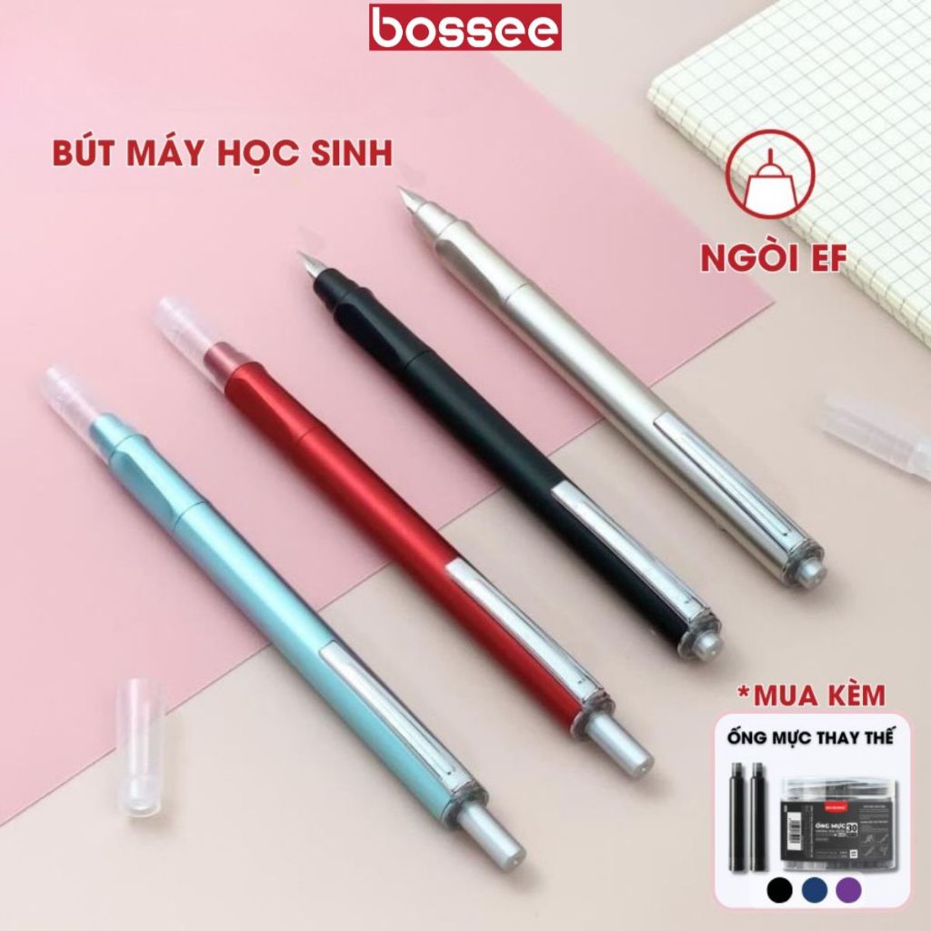 SET 4 Bút Máy Mực Không Xóa Được, Bút Luyện Chữ Nét Thanh Nét Đậm Thay Ống Mực Tiện Lợi, Tiếp Kiệm, 3 Màu Đen/ Xanh/ Tím