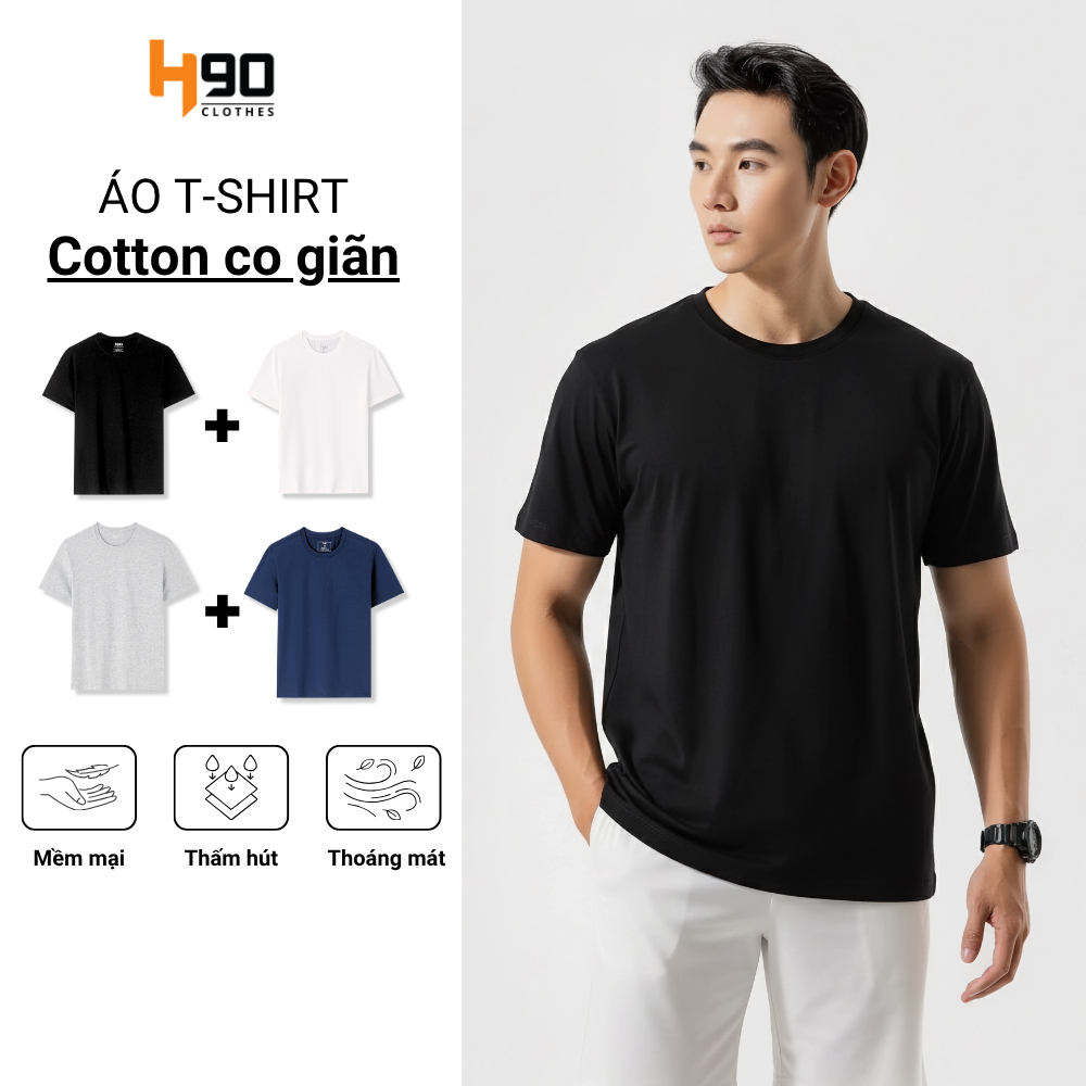 COMBO 2 Áo Thun Trơn Nam Basic H90 Chất Cotton Co Giãn - Thấm Hút, Thoáng Mát, Phong Cách - TST01