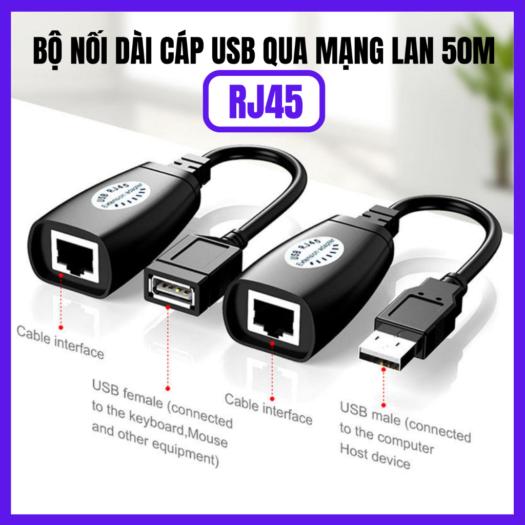 Bộ Nối Dài Cáp USB Qua Dây Mạng 50M – USB Extender Qua Cáp LAN RJ45 Tín Hiệu Ổn Định