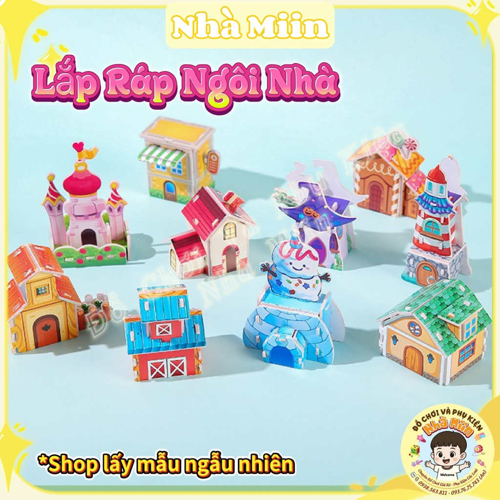 Set 10 Miếng Lắp Ghép Mô Hình Ngôi Nhà Mini 3D Bằng Giấy Xốp Thẻ Lắp Ráp Gồm 10 Mẫu Nhà Cho Bé Rèn L