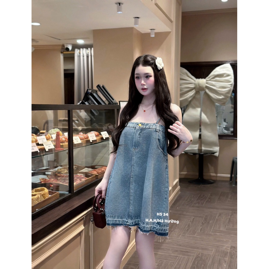 Đầm jean suông 2s cài khuy Sm 700k  HS 34