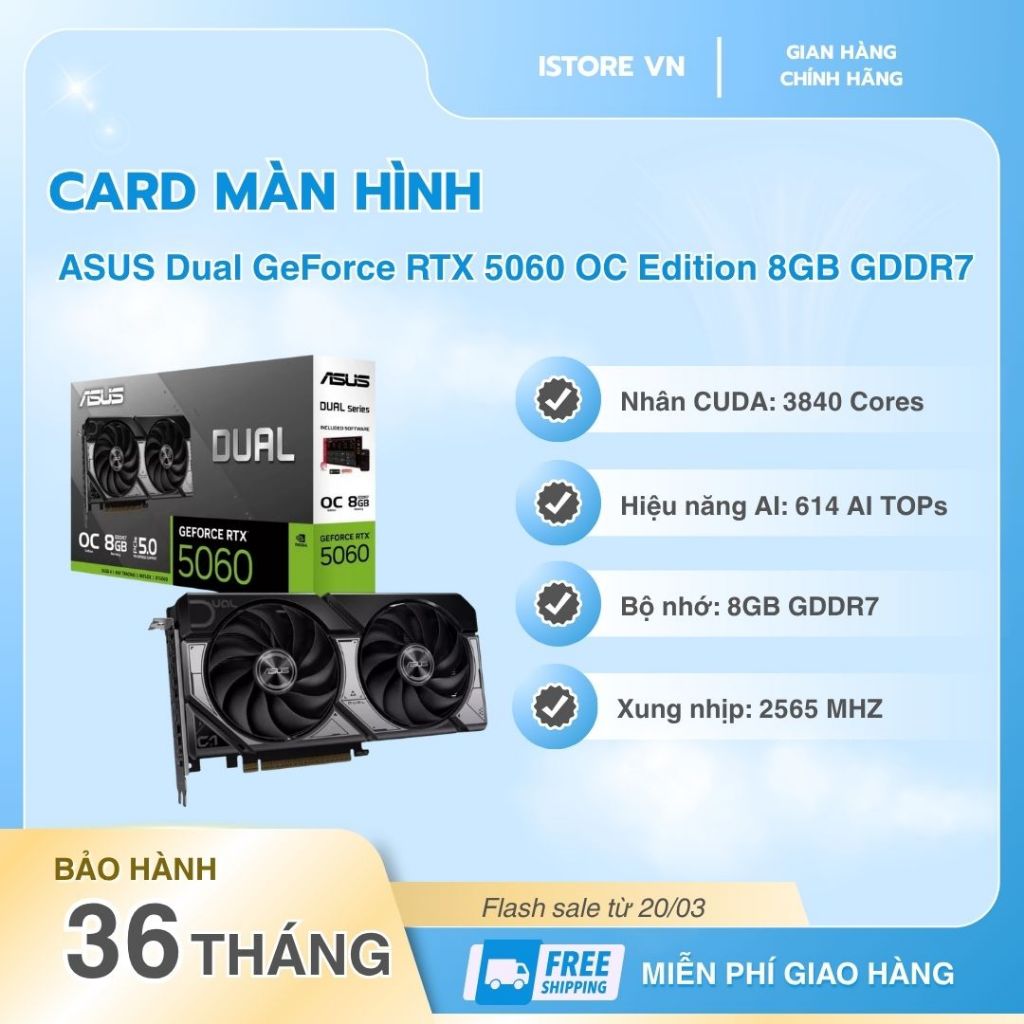 Card màn hình VGA ASUS Dual RTX 5060 8GB GDDR7 OC (DUAL-RTX5060-O8G)