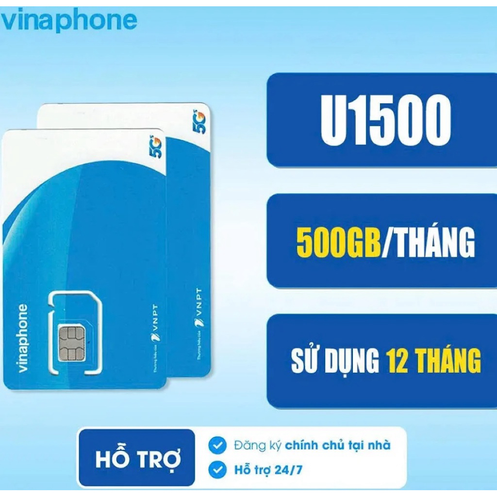 Sim 4g vinaphone u1500 - [ 6.000GB/ năm ] Giá rẻ - Đủ tháng sử dụng