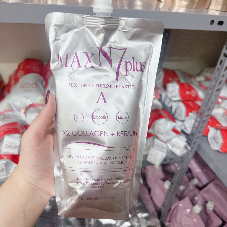 Thuốc uốn tóc nóng Max N7 Plus X2 Collagen Keratin tạo xoăn siêu sóng 1000ml