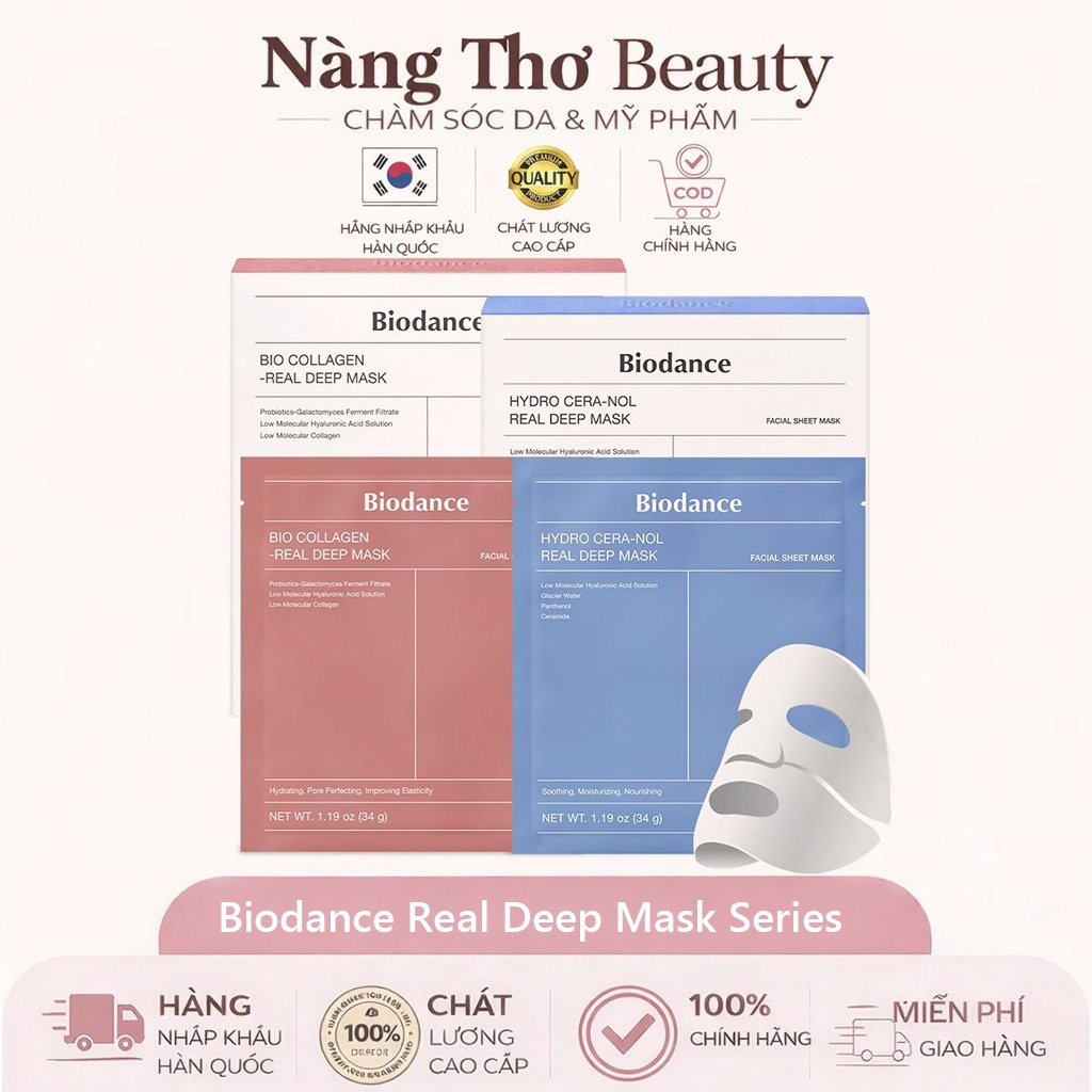 BIODANCE Real Deep Mask Collagen & Hydro Cera-nol 1 Hộp (4 Mask) - Mặt Nạ Thạch Cấp Ẩm Sâu, Da Căng 