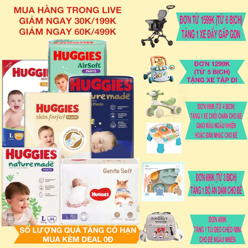 [SIÊU NHIỀU MIẾNG] TÃ QUẦN HUGGIES TRÀM TRÀ TỰ NHIÊN SKINCARE MEGA JUMBO 5MM CÁC SIZE M106/L104/XL