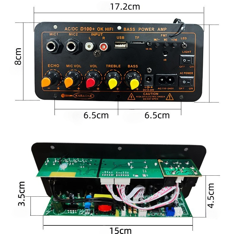 Mạch loa D100 Bluetooth 5.0 hát Karaoke công suất lớn 120W, 12V/24V/220V lắp loa kéo (với đủ phụ kiệ